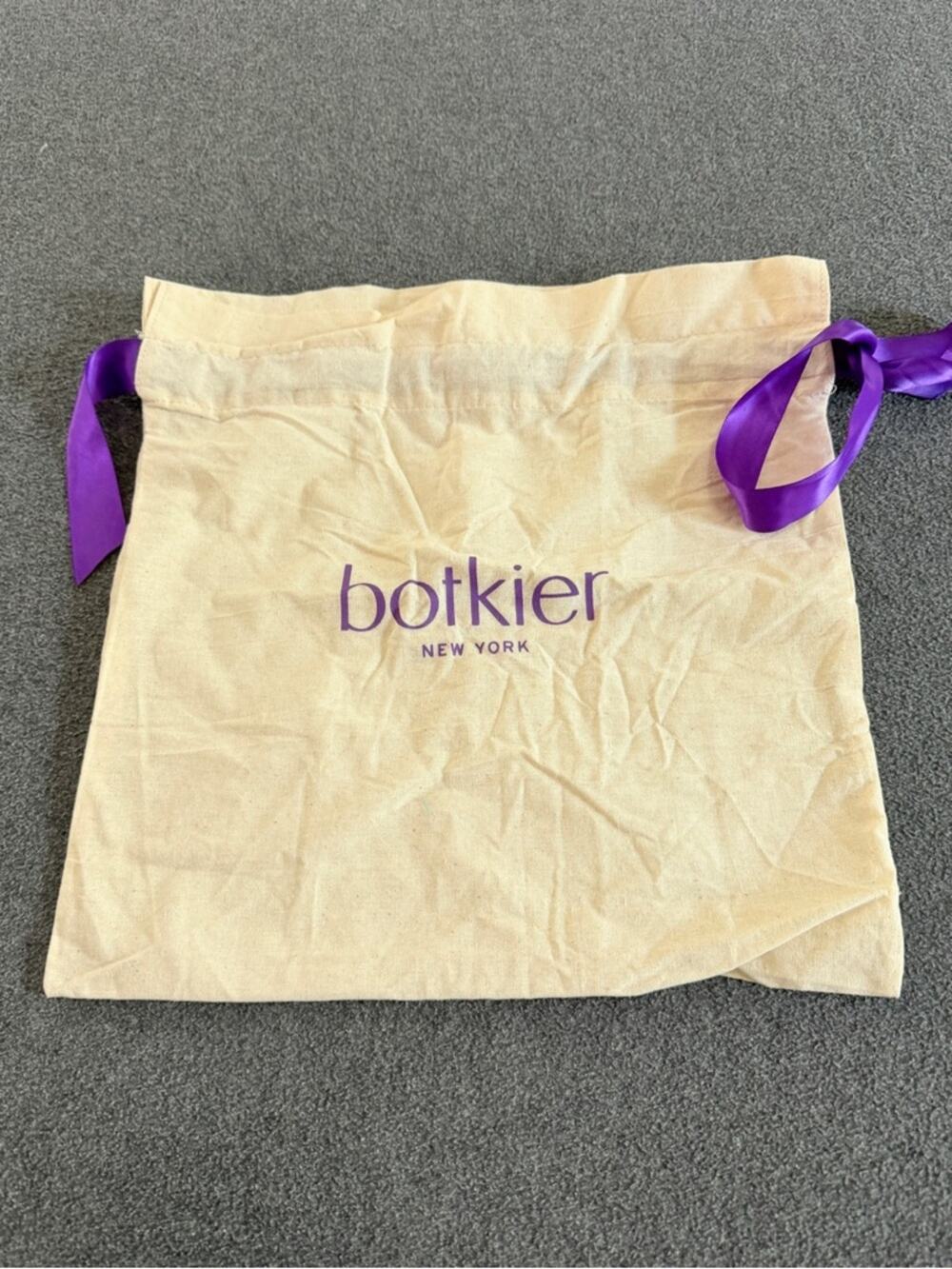 Botkier Cream Canvas Dust Bag with Purple Logo and Ribbon